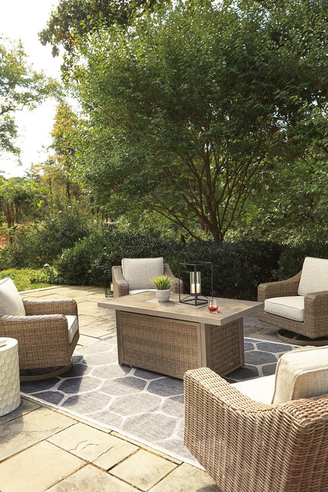 Beachcroft Beachcroft Fire Pit Table with Four Nuvella Swivel Lounge Chairs - House n2 Home Furniture (Manchester,GA)